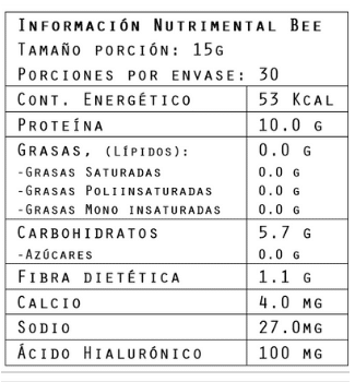 Información nutrimental del colágeno sabor betabel 450 g de Brillarmas